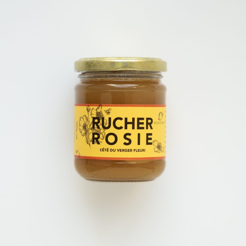 Pot de miel en verre Rucher Rosie 200 g rรฉcolte d'รฉtรฉ